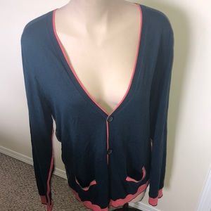 Women's Deep Blue and Pink Trim Cardigan